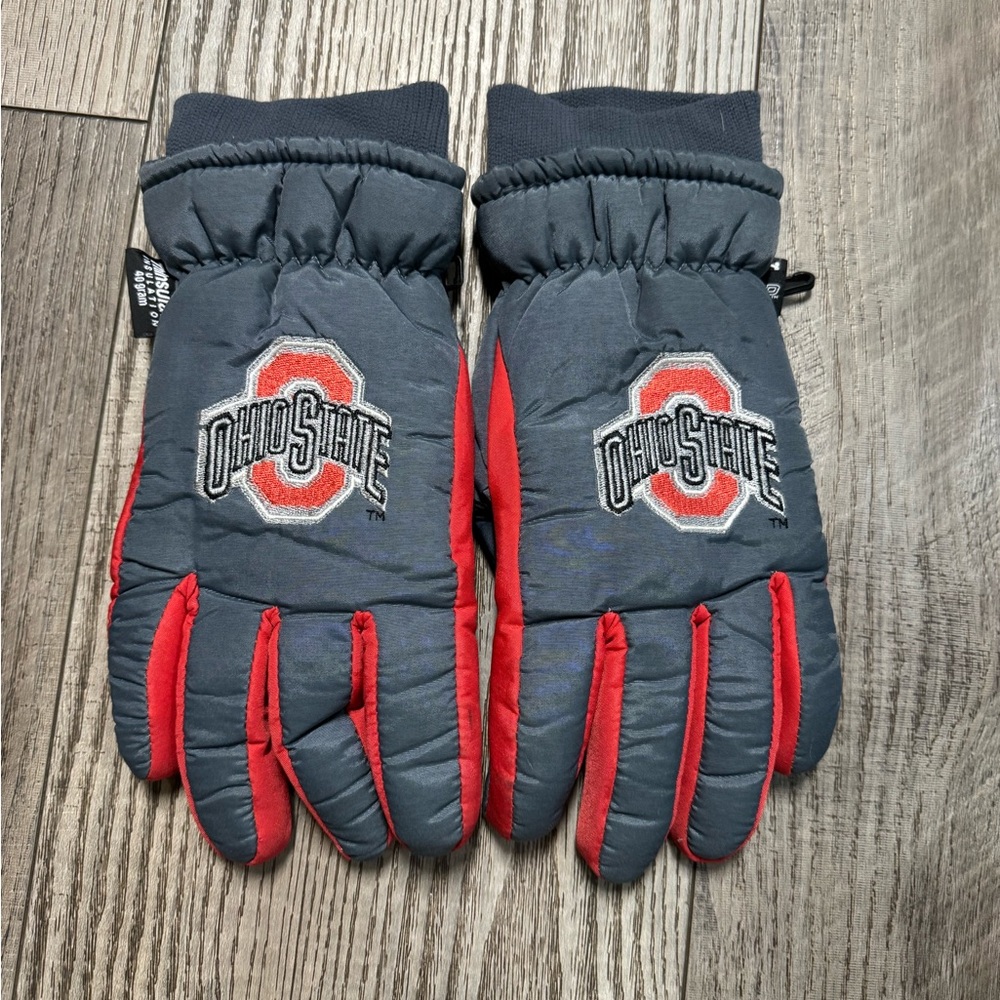 Vintage NCAA NIL Ohio State Gray and Red K2 Gloves thinsulate 40g embroidered